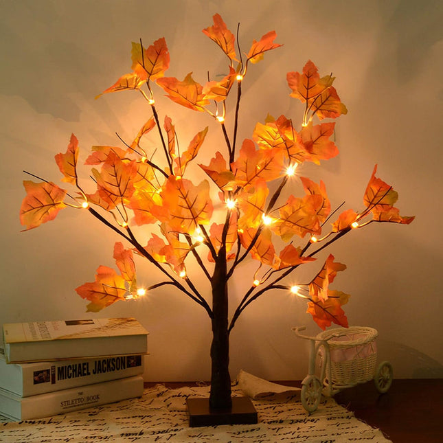 Artificial Fall Lighted Maple Tree 24 LED Thanksgiving Decorations Table Lights Battery Operated for Wedding Party s Indoor Outdoor Autumn Harvest Home Decor