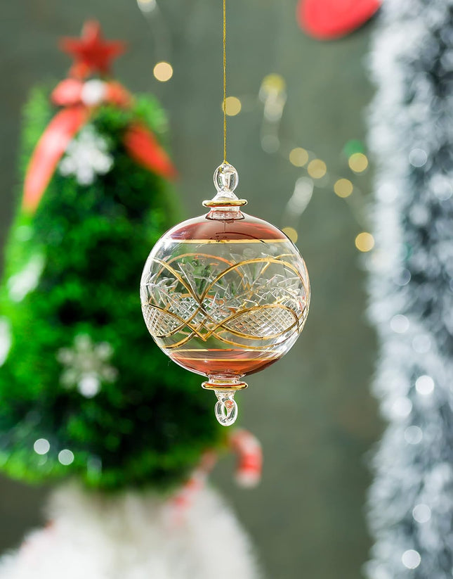 Engraved Red and Clear Glass Christmas ornament for Christmas tree decorations Hanging ornaments for Tree decorations Christmas decor for home ornaments for summer decoration Egyptian glass