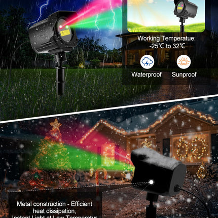 Laser Christmas Projector Lights Outdoor, Outdoor Garden Laser Lights, Landscape Lights with Red and Green Stars, Efficient Heat Dissipation, Suitable for Holiday, Party, Garden Decoration (Black)