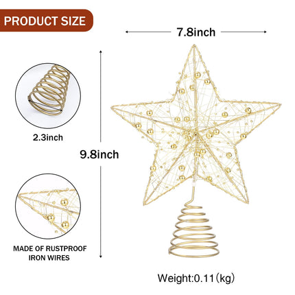 Christmas Tree Topper, 3D Star Tree Topper Christmas Tree Topper Lighted, Prolong Wire Gold Metal Designed Built-in 10 Bulbs String Lights for Christmas Holiday Tree Decoration Indoor Home Decor