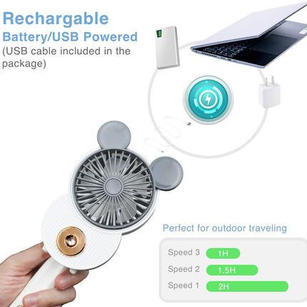 Cute Mickey Misting Mini Fan, Handheld Portable Usb Rechargeable Fan With 3 Adjustable Speeds, Foldable Personal Fan For Travel