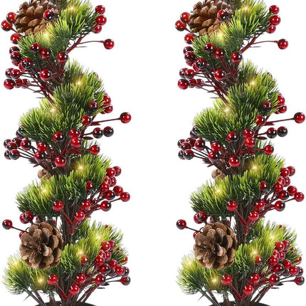 HiiARug 2 Packs Pre-lit Artificial Mini Christmas Tree, 21" Pre-lit Christmas Tree Tabletop Trees with Pine Cones, Red Berries, Pot Faux Christmas Tree for Front Porch Indoor Outdoor Christmas Decor