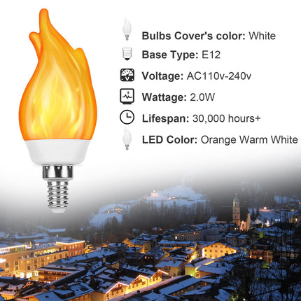 E12 Flame Bulbs 12 Pack, 3 Mode LED Candelabra 2.0 Watt Warm White Chandelier 1800k Candle Light Bulbs, Flame Tip for Christmas Party Decorations