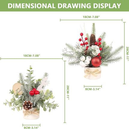 Small Mini Tabletop Christmas Tree,12" Artificial Little Potted for Christmas Decor, for Home Indoor Hliday Party Xmas Decor (Red/Green/White).