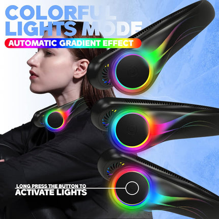 Bladeless Portable Neck Fan Rechargeable Hands Free Usb Personal Fan Battery Operated With Led Lights For Home Office Travel