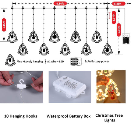 Christmas String Lights Indoor/Outdoor,10 Circle/Star/Tree Lights 120 LED Christmas Decorations Light,Christmas Window Curtain Light 16 FT Waterproof Fairy String Light Warm lamp