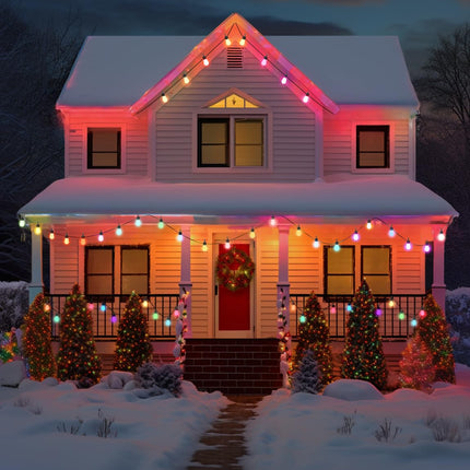 Outdoor String Lights 84FT, 30 Dimmable Color Changing LED Patio Lights with 111 Scene Modes, Warm White LED Bulbs for Outside, Christmas, Work with Alexa, Google, APP Control, IP65 Waterproof