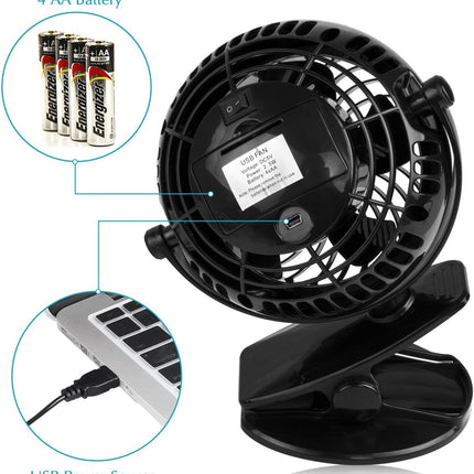 Gazeled Clip On Fan Battery Operated, 360° Rotation, With 8 Free Aa Batteries, Quiet Usb Or Battery Operated Fan, 5'' Portable