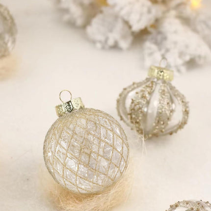 12 PCS Clear and Champagne Christmas Ball Ornaments, 80mm/3.15 Inches Rustic Farmhouse Christmas Decorations, Large Shatterproof Luxury Hand-Painted Xmas Ornaments for Christmas Tree, Wedding