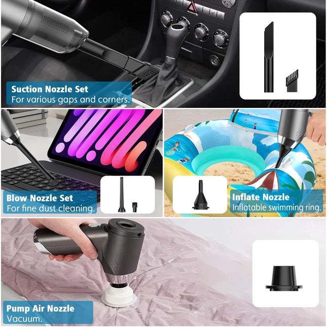 Aorika Car Vacuum Cleaner Cordless, Handheld Vacuum&Air Duster, 9000Pa Suction High Power Wetdry Use Vacuum Cleaner With Multinozzles For Vehiclehomeoffice, Multiple Hair