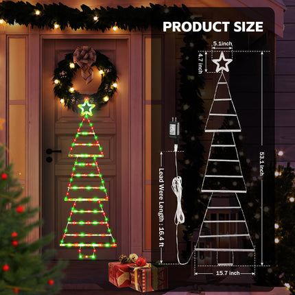 Christmas Lights Decorations, 4.4 FT LED Christmas Tree Shaped Ladder Lights with Star, Plug-in Waterproof 8 Modes Christmas Window Hanging Lights for Indoor Outdoor Wall Door Xmas Decor