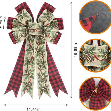 Large Christmas Bows for Wreaths, Red and Black Plaid Buffalo Bow Green Holiday Wreath Bows Thanksgiving Wreath Bows DIY Crafts Bow Large Burlap Bow for Christmas Wedding Party Decorations