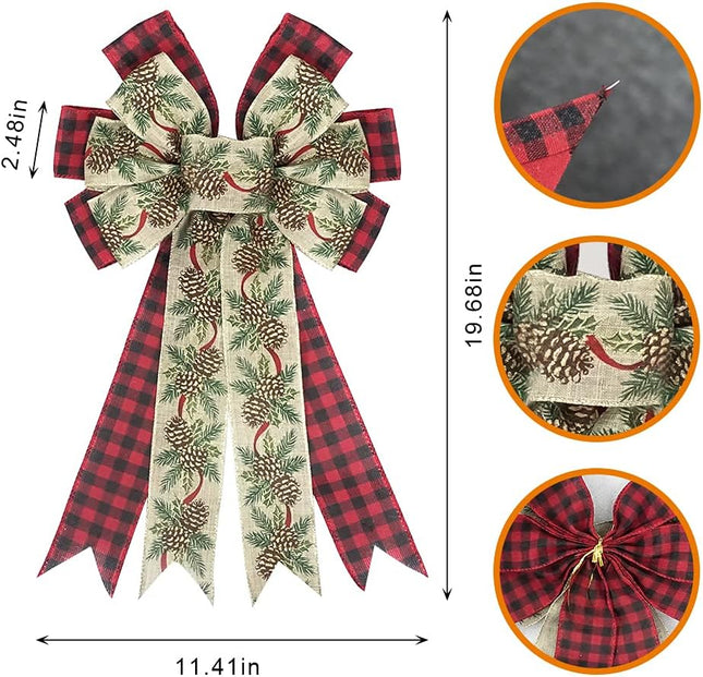 Large Christmas Bows for Wreaths, Red and Black Plaid Buffalo Bow Green Holiday Wreath Bows Thanksgiving Wreath Bows DIY Crafts Bow Large Burlap Bow for Christmas Wedding Party Decorations
