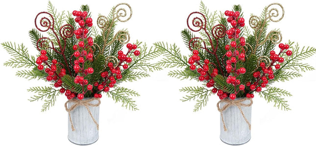 XHXSTORE 2 Sets Christmas Table Centerpieces Christmas Flowers 11.81" Christmas Greenery with Red Berries for Christmas Day Christmas Wreath DIY Home Centerpiece Decorations(Iron Color)