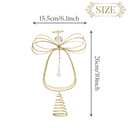 Valery Madelyn Lighted Christmas Tree Topper Angel with Timer, 10 Inch Pre-Lit Gold Metal Small Angel Tree Topper with Lights for Christmas Tree Decoration Indoor, Battery Operated