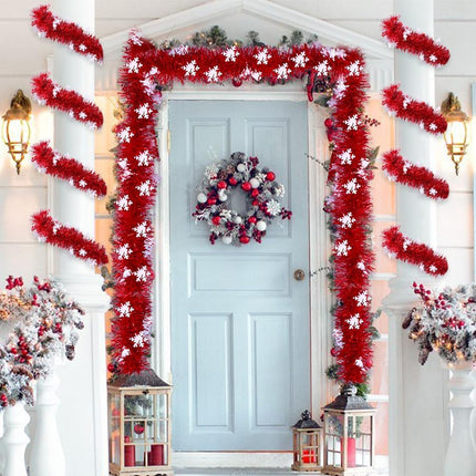 33FT Christmas Tinsel Garlands, 5pcs Red Snowflake Metallic Garland Christmas Glittering Foil Hanging Garland for Christmas Tree Fireplace Home Party Decoration