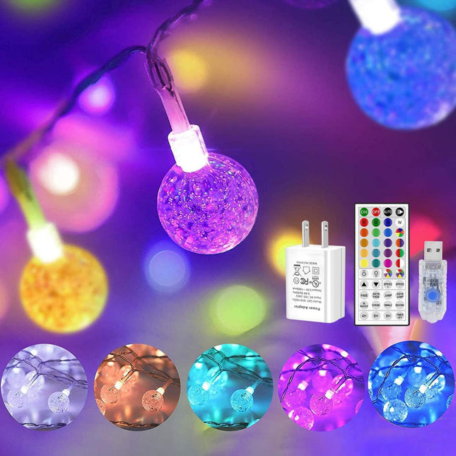 OMIKA Color Changing Globe String Lights USB Plug, 16.5ft 50 LEDs Crystal Bubble Ball Fairy Lights with Remote Timer Ambient Lighting for Girls Bedroom Home Xmas Halloween Party Decor (16 Colors)
