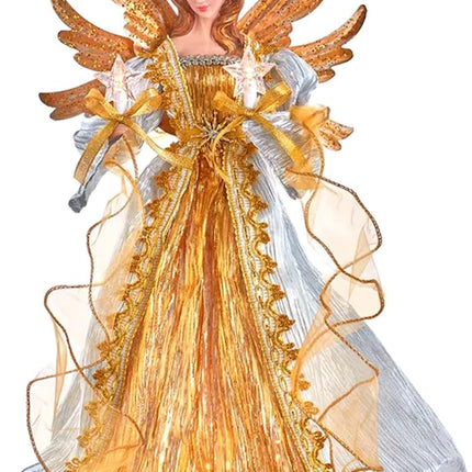 The Bridge Collection 16" Golden Angel Tree Topper - Gold Angel Tree Topper - Lighted Tree Topper - Christmas Tree Angel