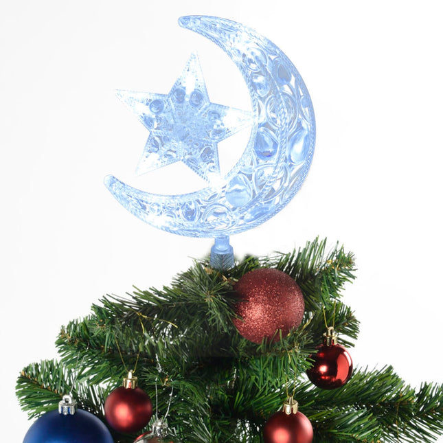 ifundom LED Lighted Christmas Tree Moon Star Topper, Battery/USB Powered Xmas Tree Topper, White Light Tree Top for Christmas Tree Holiday