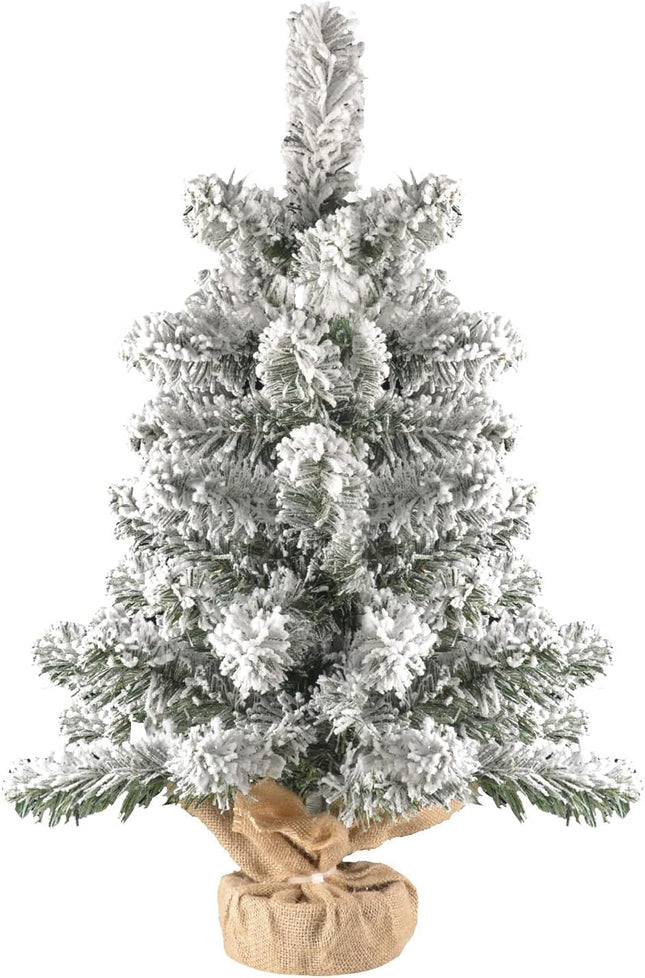 2Ft Snow Flocked Artificial Christmas Tree Holiday White Xmas Tree for Home Office Party Shop Indoor Outdoor Decoration Full Christmas Tree with 58 Branch Snow Tips and Metal Foldable Stand
