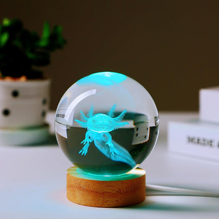 axolotl lamp,3.15 inch 3D K9 Crystal Ball Axolotl Night Light with Wooden Base,16 colors change,remote control,color box,Birthday Christmas axolotl