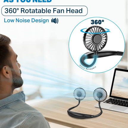 Neck Fan, Hand Free Portable Neck Fans For Women, Kids, And Men, 3 Speed Adjustable Hanging Around Necklace Fan, Rechargeable