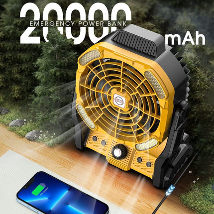 Portable Camping Fan For Tents 20000Mah Rechargeable Battery Operated Fan With Led Light, Portable Travel Fans For Home, Desk