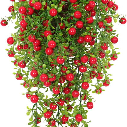 RECUTMS Artificial Hanging Berry Garland 2.3FT Red Berry Garland with Leaves Artificial Christmas Berry Wall Decorations Indoor Home Mantel Decor Outdoor Courtyard Thanksgiving Decoration (Red)