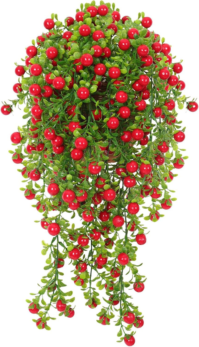 RECUTMS Artificial Hanging Berry Garland 2.3FT Red Berry Garland with Leaves Artificial Christmas Berry Wall Decorations Indoor Home Mantel Decor Outdoor Courtyard Thanksgiving Decoration (Red)