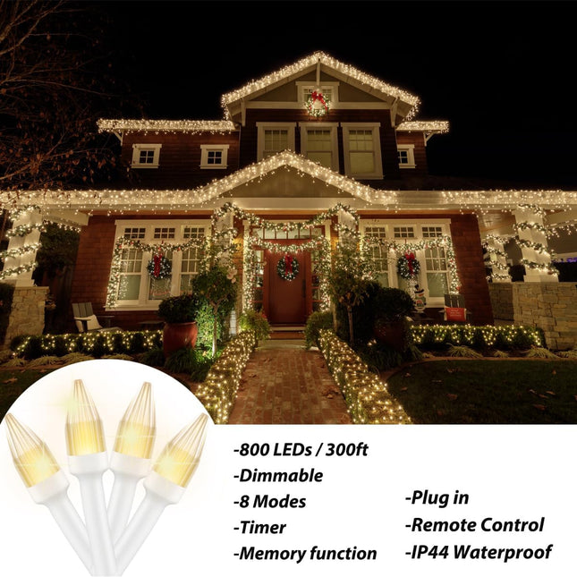 Solhice 300ft Christmas Lights Outdoor with Remote, 800 LED Waterproof String Lights Plug in, Clear Wire Twinkle Fairy Lights for Outside Indoor Bedroom Backyard Garden Christmas Decor