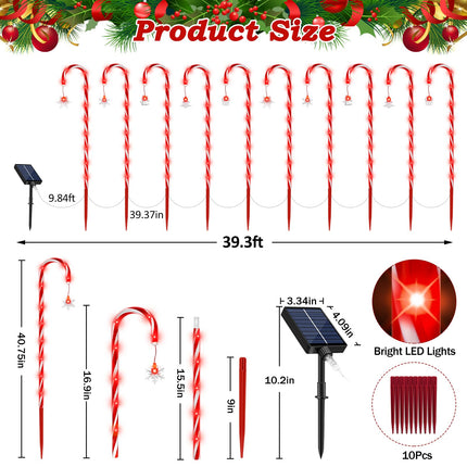 41" Solar Christmas Candy Cane Lights with Remote, 10 Pack 110Led Large Outdoor Christmas Decorations Pathway Lights USB Charge with 8 Modes for Xmas Patio Garden Yard Lawn Holiday Party Walkway Decor