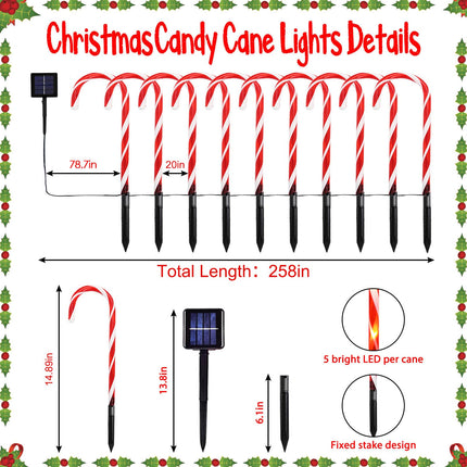 20 Pack Solar Christmas Candy Cane Lights, Christmas Decorations Outdoor Waterproof, Christmas Pathway Lights with 8 Lighting Modes & Memory Function for Party Garden Lawn Yard Patio Decor
