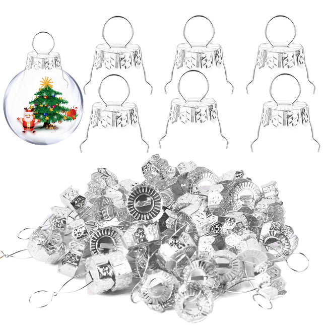 100 Sets Round Christmas Ornament Tops Caps, 0.4 in Silver Christmas Ornament Replacement Metal Tops, Ornament Topper Caps for Christmas Balls Xmas Tree Clear Ornaments Glass DIY Decor