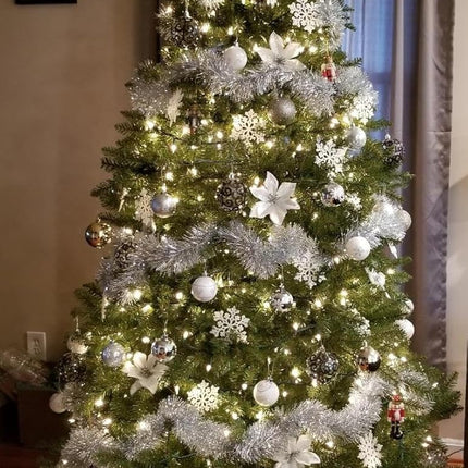25ft Christmas Tinsel Garland, Christmas Tree Ornaments Home Party Classic Shiny Sparkly Ceiling Hanging Decorations,3.6 inch Wide Filaments Silver