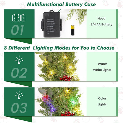 6FT Prelit Christmas Garland Decorations, Realistic Green Cypress Pine Garland with Lights Battery Operated for Mantle Stairs Railing Fireplace Table Indoor Xmas Decor, 6FT