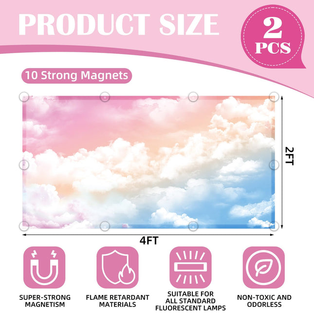 2 Pcs Fluorescent Light Covers - 4 x 2 Feet Light Covers for Ceiling lights Classroom, Magnetic Light Filters for Office, Hospitals, Home. Rainbow