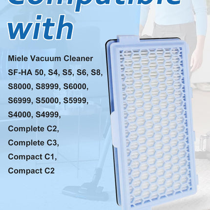 Hepa Airclean 50 Filter For Miele Vacuum Cleaner S4, S5, S6, S8, S8000, S8999, S6000, S6999, S5000, S5999, S4000, S4999 Complete C2 C3, Compact C1 C2 Ref. Number Sfha 50 2 Pack