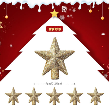 WASAFV 6PCS Mini Christmas Tree Topper, Small Star Tree Topper Christmas Tree Star for Small Christmas Ornaments Decorative Tree Star for Xmas Christmas Party (2.36 Inch, Glitter Gold)