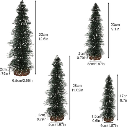 Goosacyon 4 Pcs Small Christmas Tree, Mini Sisal Snow Frost Trees with Wood Base Bottle Brush Trees for Crafts Tabletop Christmas Tree Set for Xmas Home Party Decoration