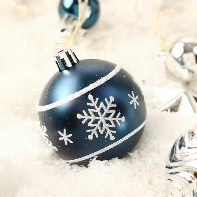 GAOMON 70ct Christmas Ball Ornaments Set, 68 Pcs Shatterproof Blue & Silver Tree Hanging Ornaments and Merry Christmas Sign & Top Tree Toppers, Xmas Indoor Outdoor Party Home Decor