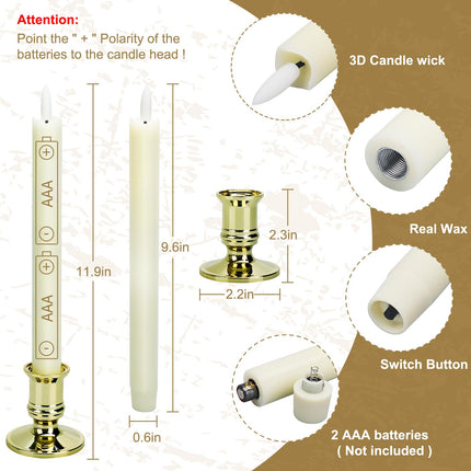 6 Pack Flameless Taper Candles with 2 Remotes, LED Fake Candles with Holders, Battery Operated Pillar 3D flame Candles of Real Wax for Home Decor, Wedding, Table, Festival, Halloween, Christmas