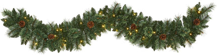 Nearly Natural 6ft. White Mountain Pine Artificial Garland with 35 White Warm LED Lights and Pinecones