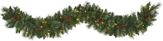 Nearly Natural 6ft. White Mountain Pine Artificial Garland with 35 White Warm LED Lights and Pinecones