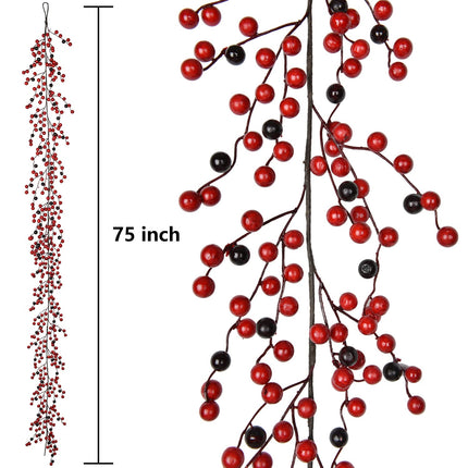 Artiflr 6FT Red Berry Christmas Garland with Red and Black Berry, Artificail Berry Garland Indoor Outdoor Garden Gate Hone Decoration for Winter Holiday Year Decor