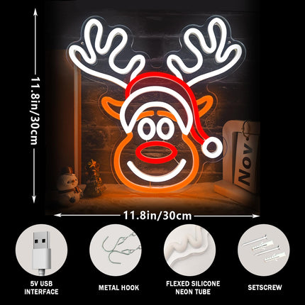 kzjspn Christmas elk neon sign for wall decoration, dimmable LED Christmas neon lights, cute neon lights, suitable for bedroom, children's s, holiday party decorations.