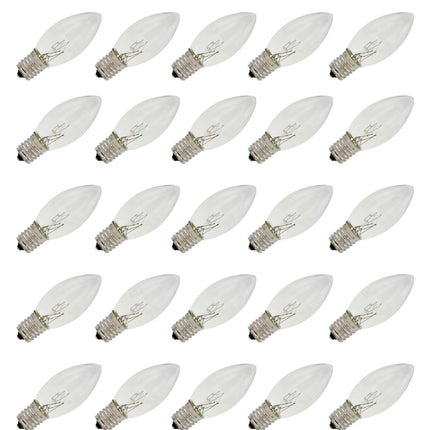 Creative Hobbies 25 Pack C9 Clear Blinking Replacement Bulbs for Christmas Lights, E17 C9 Intermediate Base, Random Blinking, 7 Watt, Cool White, Transparent, Cool White