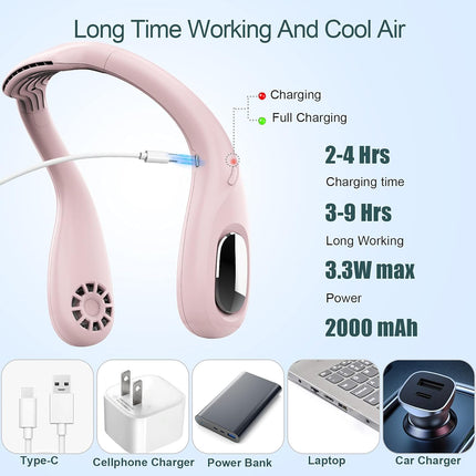 Personal Fan,Portable Neck Fan Rechargeable,HandsFree Bladeless Fan With ThreeSpeed Change,360° Surround Airflow Personal Cooling