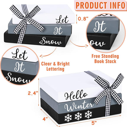 Snowman Wooden Book Stack Decor Set of 5 Christmas Tiered Tray Decor Winter Holiday Mini Book Bundle with Beaded Garland Let it Snow Hello Winter for Shelf Sitter Mantle Table Centerpieces