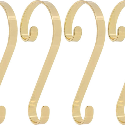 Haute Decor Stocking Scrolls Stocking Hanger - 4 Pack (Brass/Gold) - Christmas Stocking Holder Set - for Various Mantel Sizes Including Large