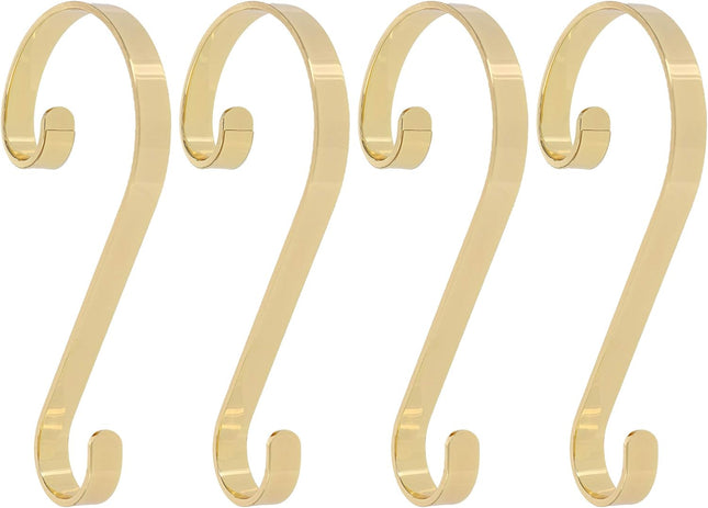 Haute Decor Stocking Scrolls Stocking Hanger - 4 Pack (Brass/Gold) - Christmas Stocking Holder Set - for Various Mantel Sizes Including Large